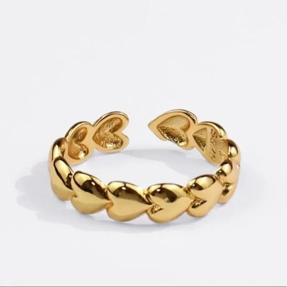 NEW 18K GOLD ADJUSTABLE HEART CONNECTING  ADJUSTABLE RING - Picture 2 of 5